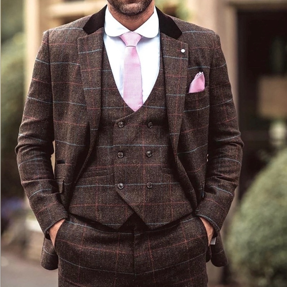 Cavani Peaky Blinders “Tommy” Brown Tweed Slim Fit 3 Piece Suit New with Tags